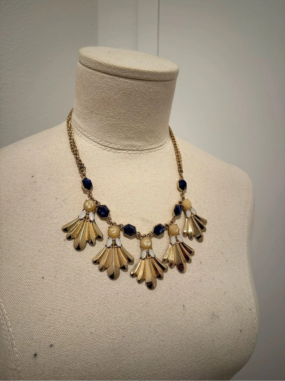 New York & Company Gold & Blue Statement Necklace